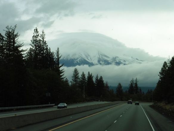 On the road south, Mt. Shasta in the clouds.